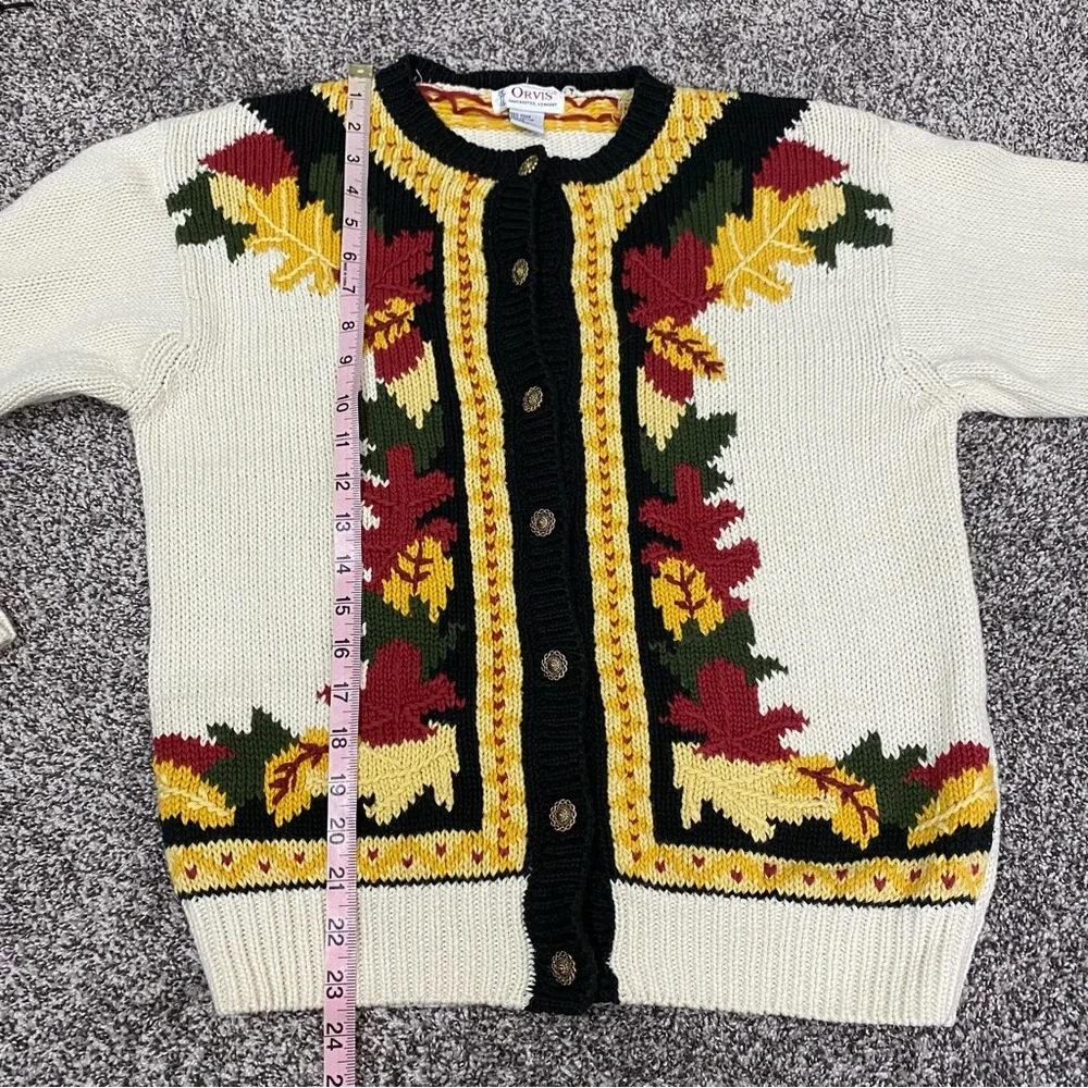 Orvis Vintage Autumn Fall Leaf Cardigan Sweater Gold Buttons Woman’s Size Medium - Picture 6 of 6